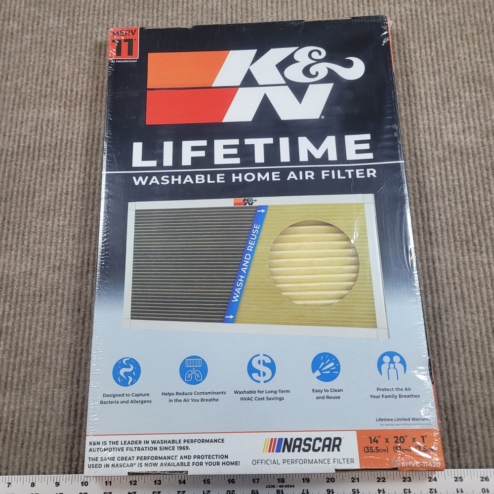 K&N 14x20x1 Lifetime Washable Home Air Filter MERV 11 HVAC HVC-11420